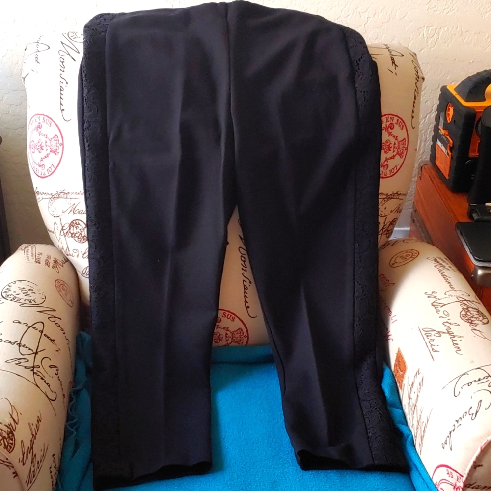 Chico black slack Rayon/spandex with lace inset tuxedo type strip down side